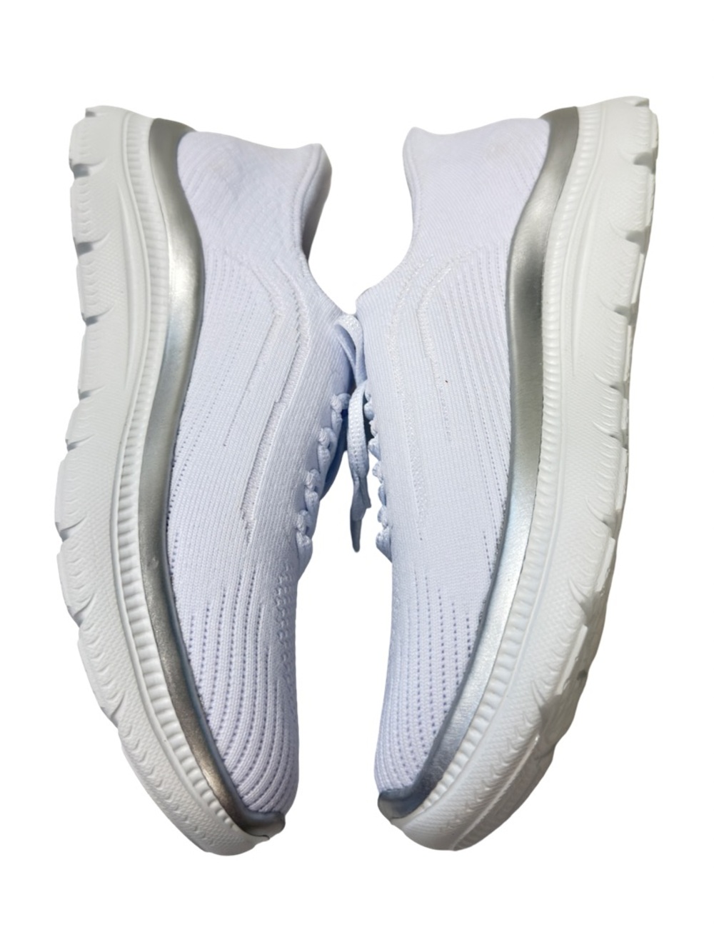Skechers White Knit Lace-Up Slip-On Sneakers with Silver Trim - Picture 7 of 8